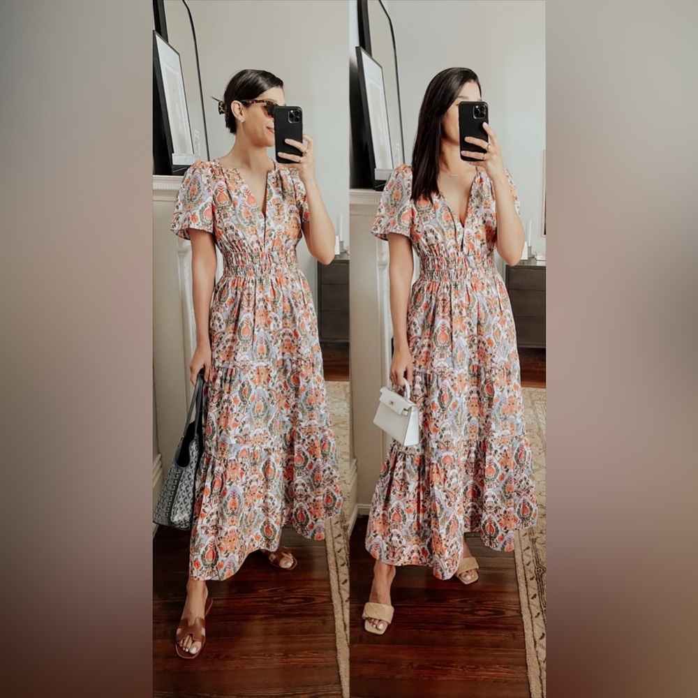 TikTok Fave ❤️ Anthropologie Somerset Paisley Print Maxi Dress Blue Pink Green L